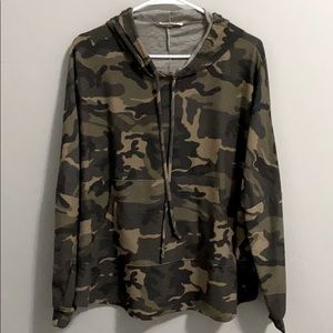 Camo top with kangaroo pocket and hoodie